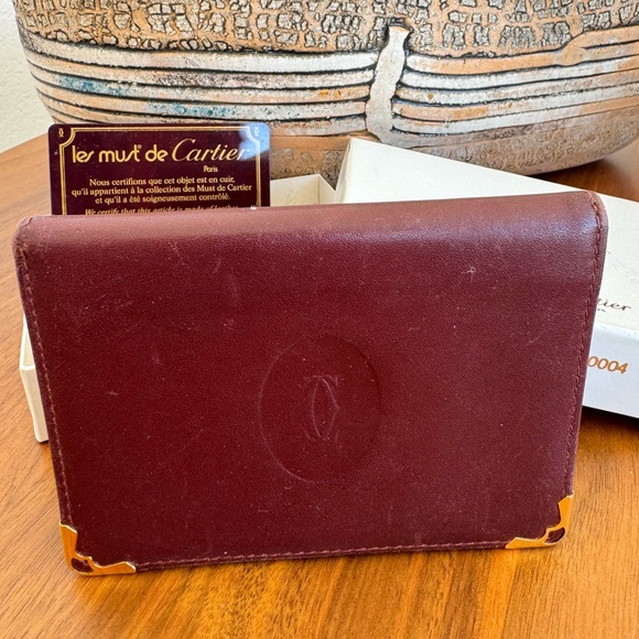 Cartier Handbags - Must de Cartier Vintage Bordeaux Leather Bifold Card ID Case